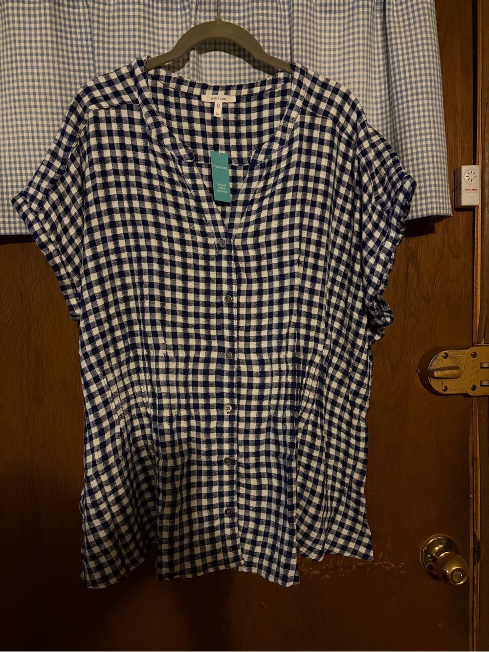 Maurices’s Blue and White Gingham Button-Front Women's Top